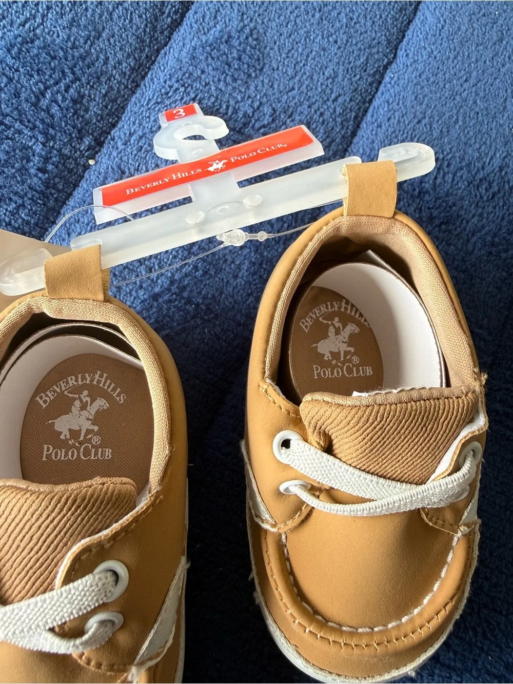 Beverly Hills Polo Club Baby Tan & White Moccasin Boat Shoes Sz 3 Crib Walker